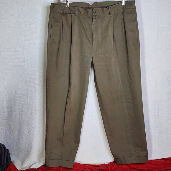 Faconnable Other - Faconnable Khaki Five Pocket Cotton Pleated Cuffed Notched Back Dress Pant Sz 40
